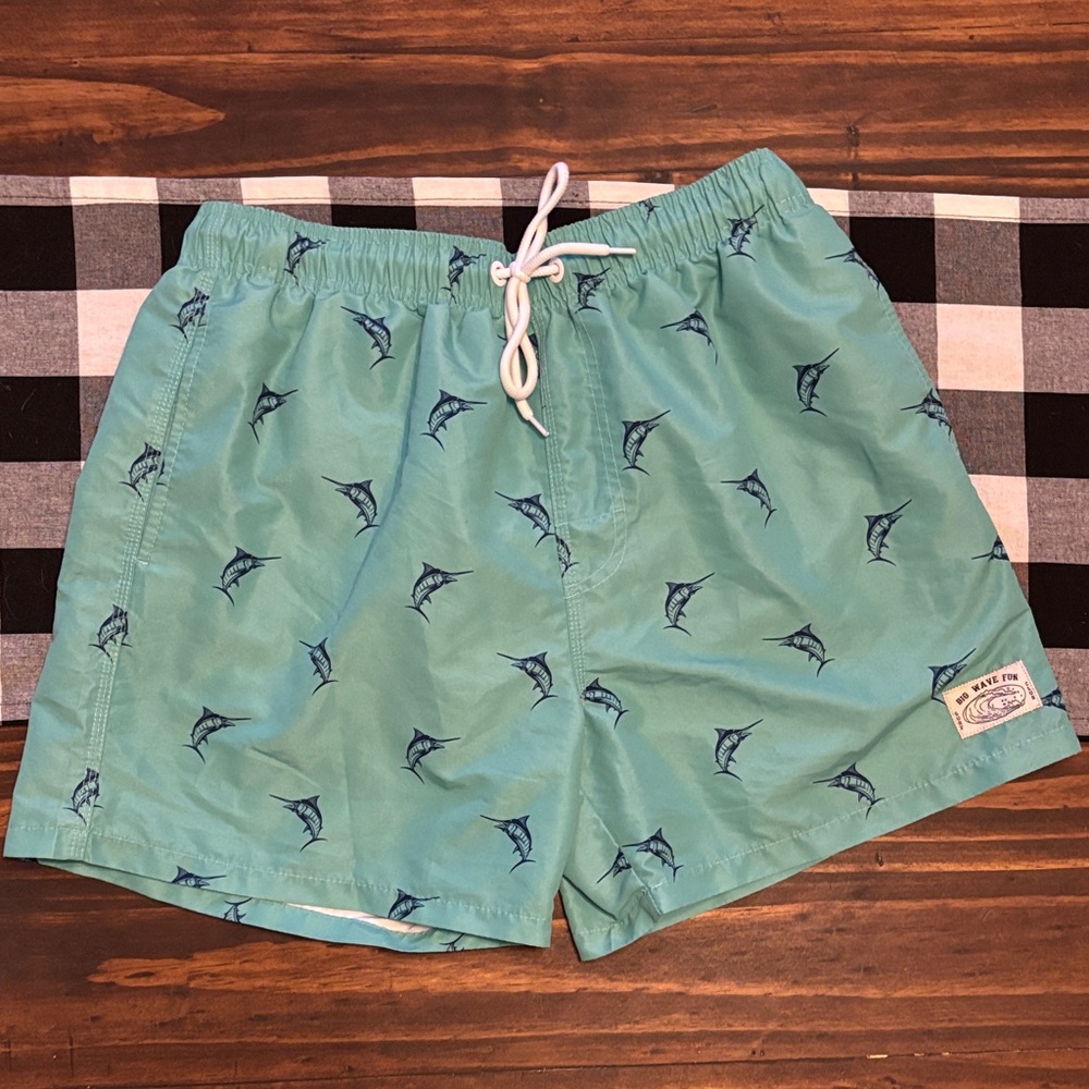 Manfinity small blue  Swim Shorts with Marlin Print big wave fun